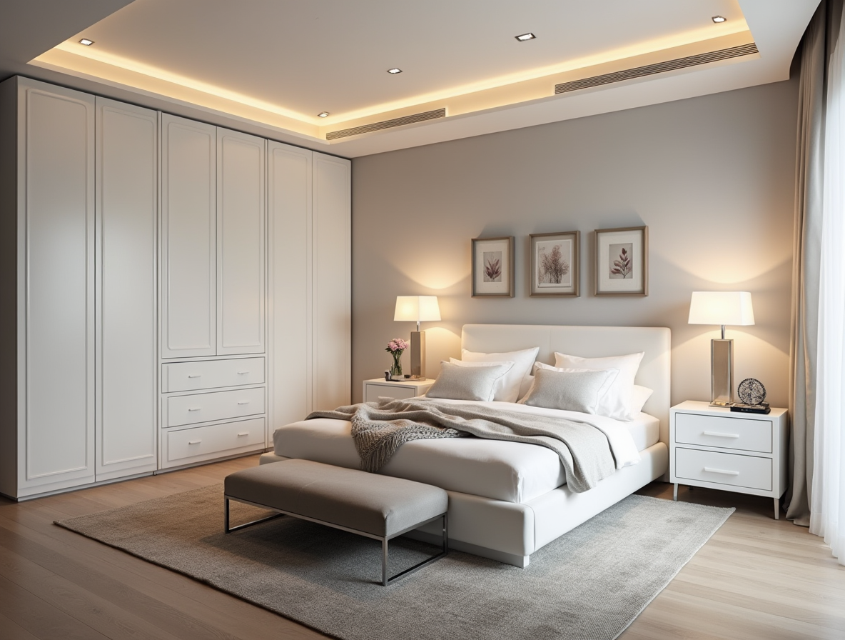 Dormitorios a medida Dormitorio moderno con cama doble, lámparas y armario blanco a medida